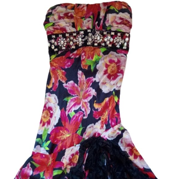 VINTAGE Flamenca Inspired Evening Floral Silk Gown Dress Prom Pageant Size 6 - Picture 4 of 9